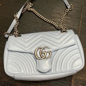Small Gucci marmont bag light blue with silver hardware